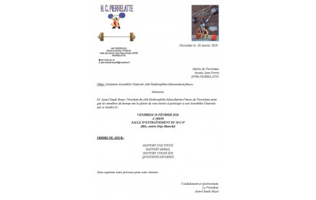 Assemblée Generale vendredi 20 fevrier 2026 à 18h 30